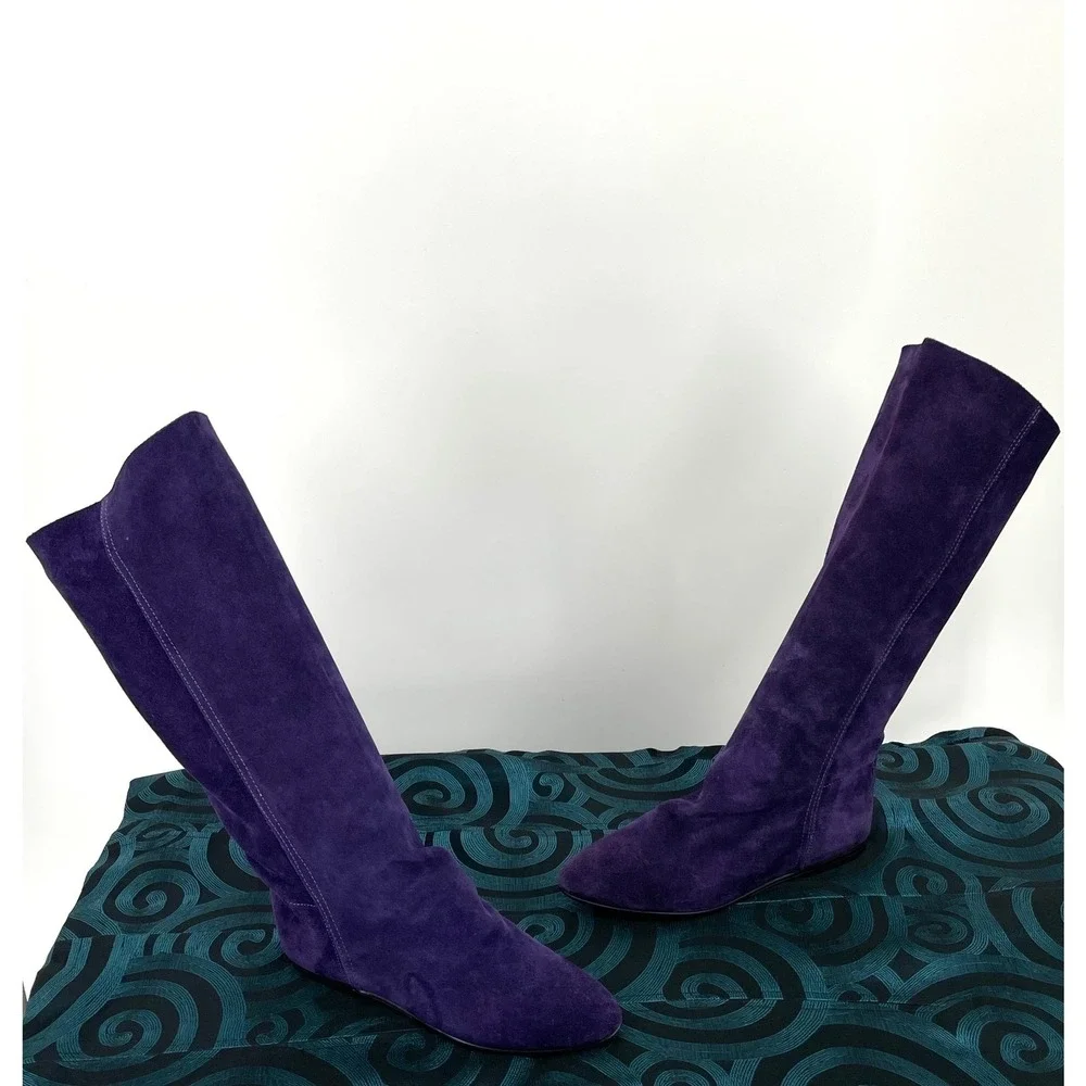 Vintage Palmetto's Purple Suede Knee High Slouch Boots Flat heel Italy Est 7.5-8